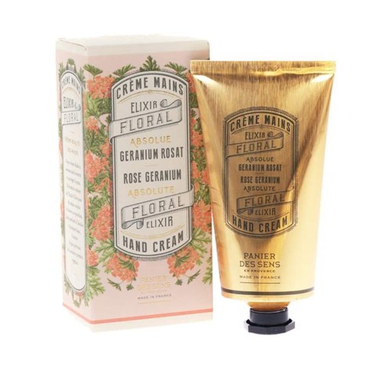 Panier des Sens - Hand Cream for Dry Cracked Hands - Rose Geranium Hand Lotion with Olive & Almond Oil - Vitamin E Skin Moisturizer with 97% Natural Ingredients - Made in France, 2.5 fl oz