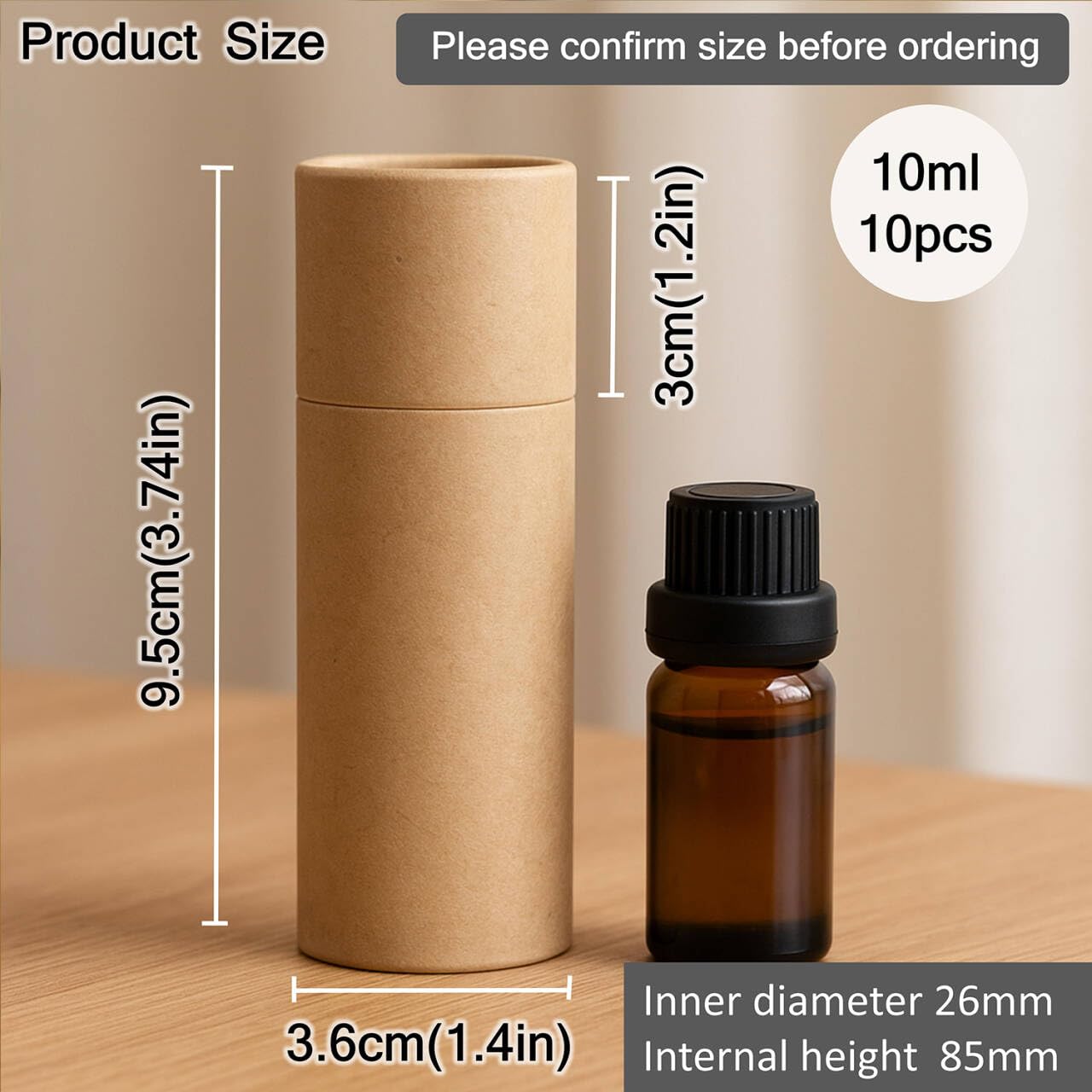Doromy 10Packs 10ml/0.33Oz Kraft Paper Tube Containers Brown Cylinder Cardboard Lip Balm Tubes Eco-Friendly Round Paper Box for Essential Oil Bottles, Lipsticks, Small Gifts, Handmade Crafts