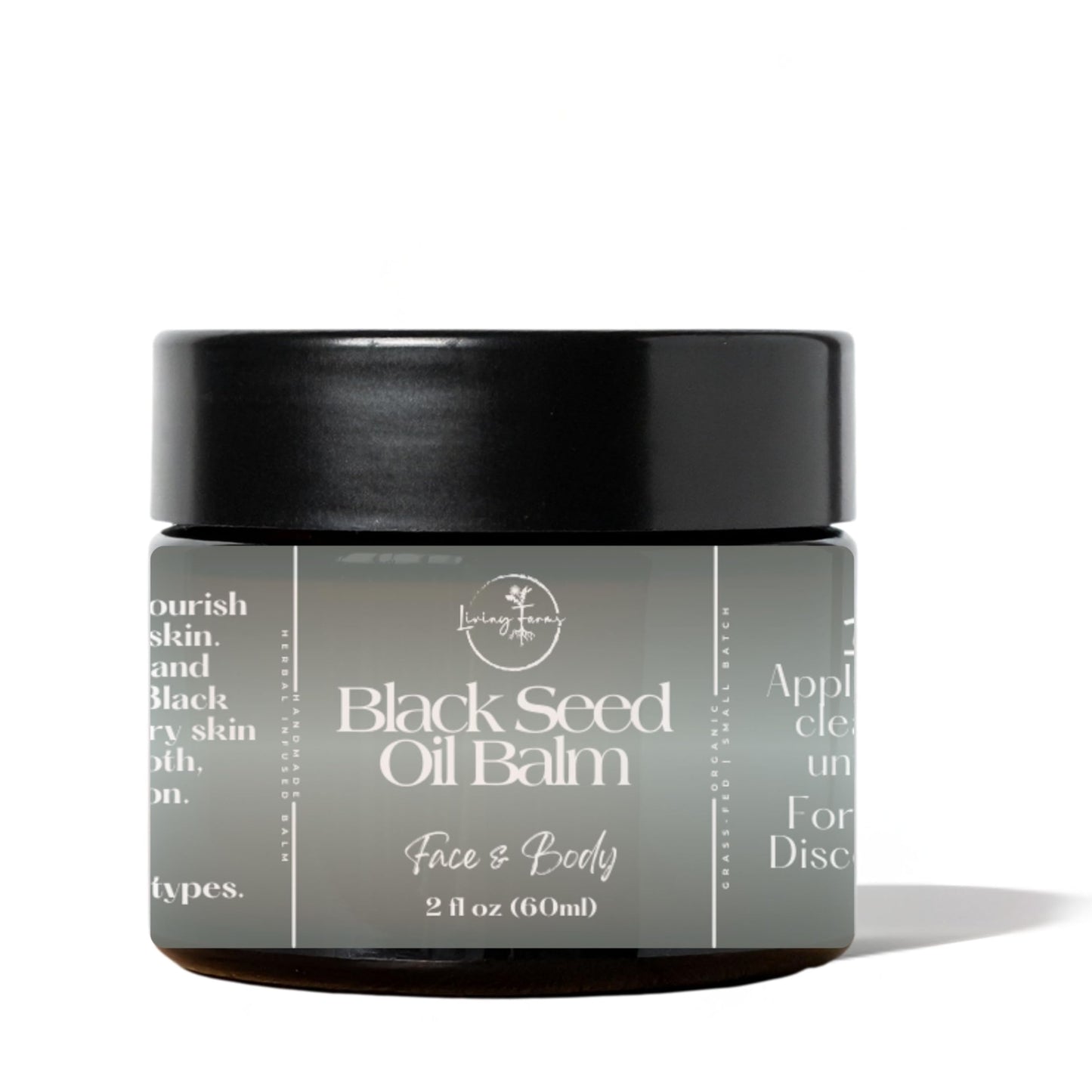 Living Farms Black Seed Oil Balm - Nigella Sativa | 2oz | Vegan Skin Repair Ointment for Dry, Irritated Skin | Handmade In The USA | Non-GMO, Chemical-Free
