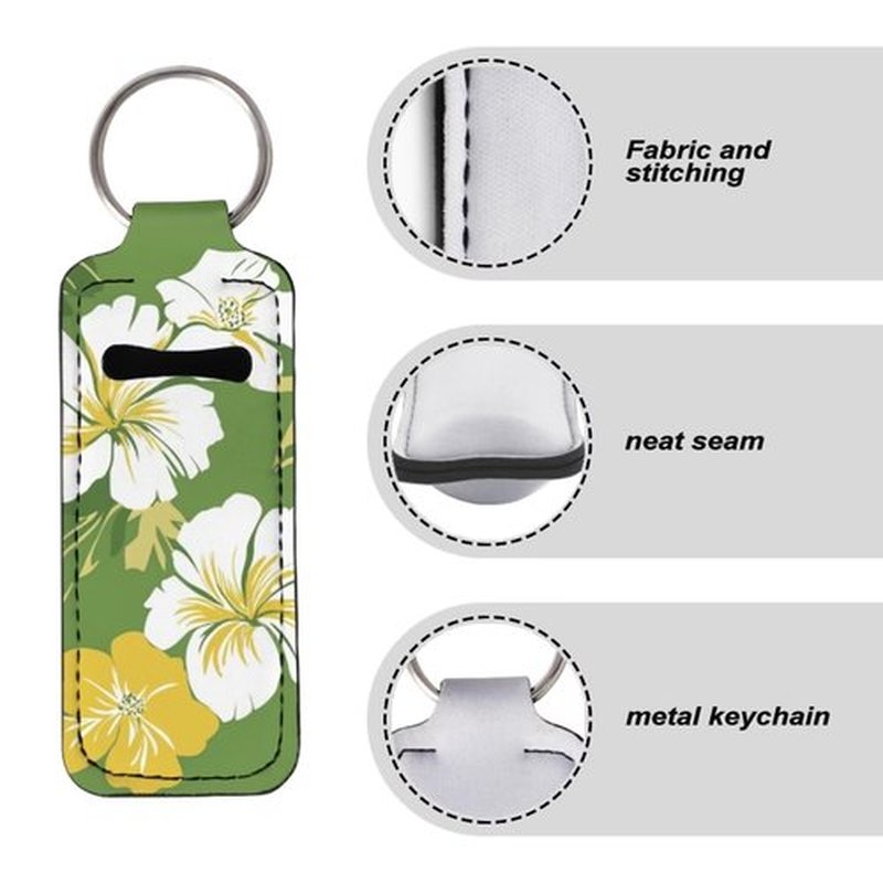 SEANATIVE Tropical Flowers 5 PCS Chapstick Holder Keychain Clip-on Sleeve Chapstick Pouch Neoprene Keychains Lipstick Holder Lip Balm Holster Keychain Holder for Chapstick Tracker