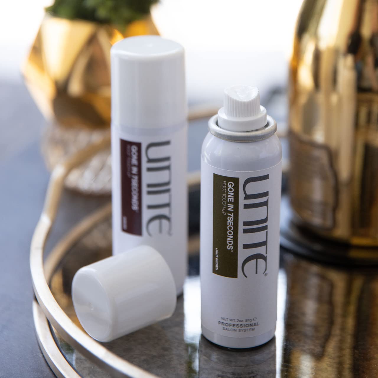 UNITE Hair - Gone in 7SECONDS Root Touch-Up - Temporary Root Concealer That Blends and Covers Grays - Ideal for All Hair Types, Light Brown, 2.0 oz