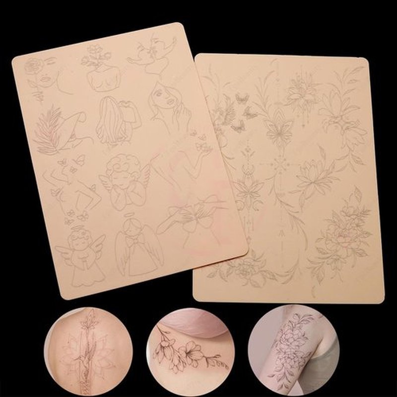 3pcs Premium Silicone Tattoo Training Pad Double Side Pre-Printed Pink Tiny Tattoo Practice Skin for Body Art Tattoo Training (3pcs)