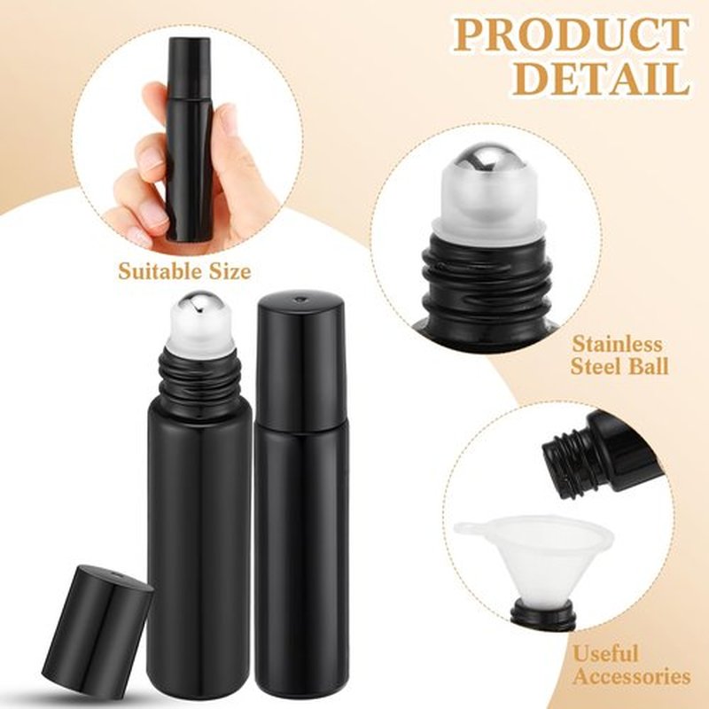 Sumind 150 Pcs Essential Oil Roller Bottles 10 ml Glass Roller Bottles with Stainless Steel Roller Balls Empty Bottles Leak Proof Roll on Bottles with 5 Funnel for Travel Essential Oil (Black)