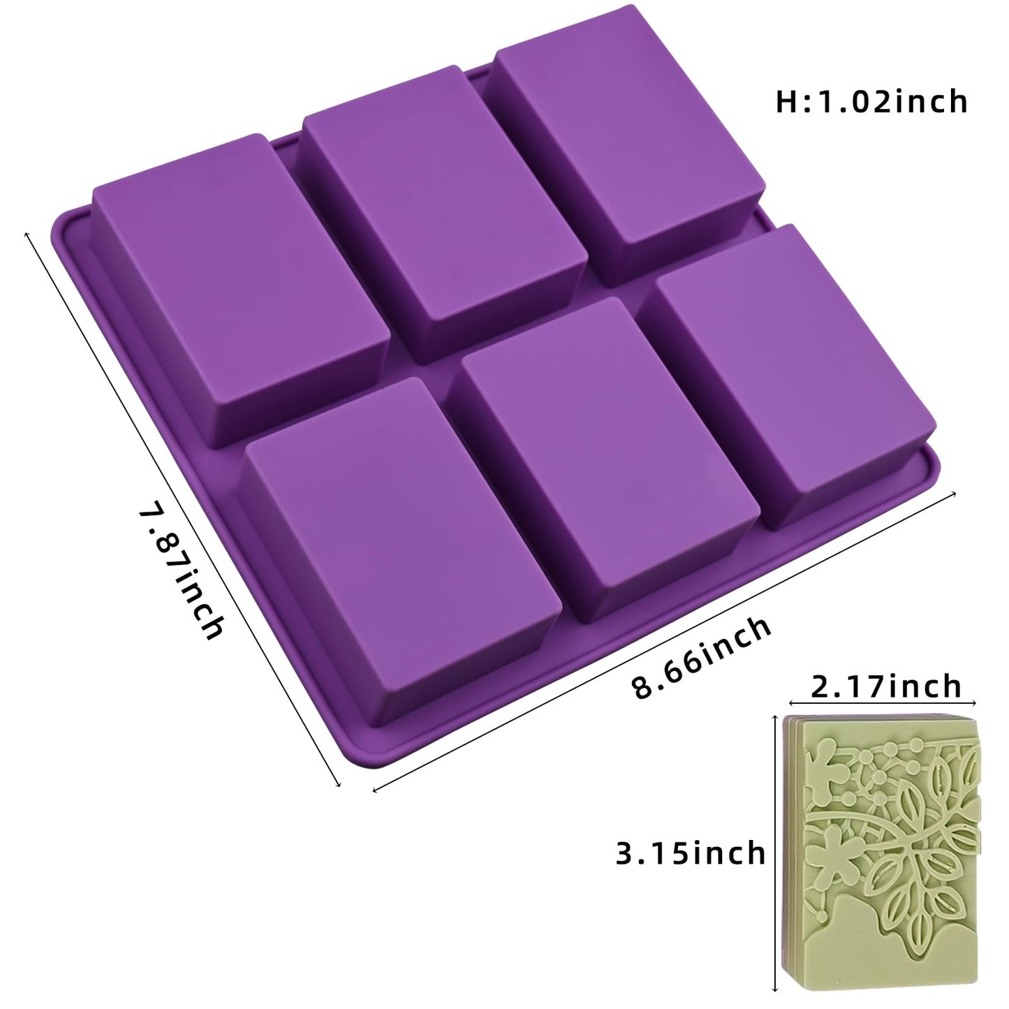 Silicone Soap Mold 6 Cavities Rectangle Flower Soap Molds for Homemade Craft Lotion, Cake, Ice Cube(Size 3.15 x 2.17inch)