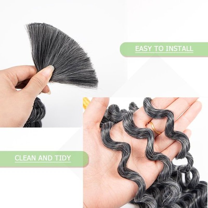 Deep Wave Bulk hair for Braiding Wet and Wavy Micro Braiding Hair No Weft Faux Deep Wave Braiding Hair Extensions for Box Boho Braids 150g with 2Bundles #1B/Grey (20Inch)