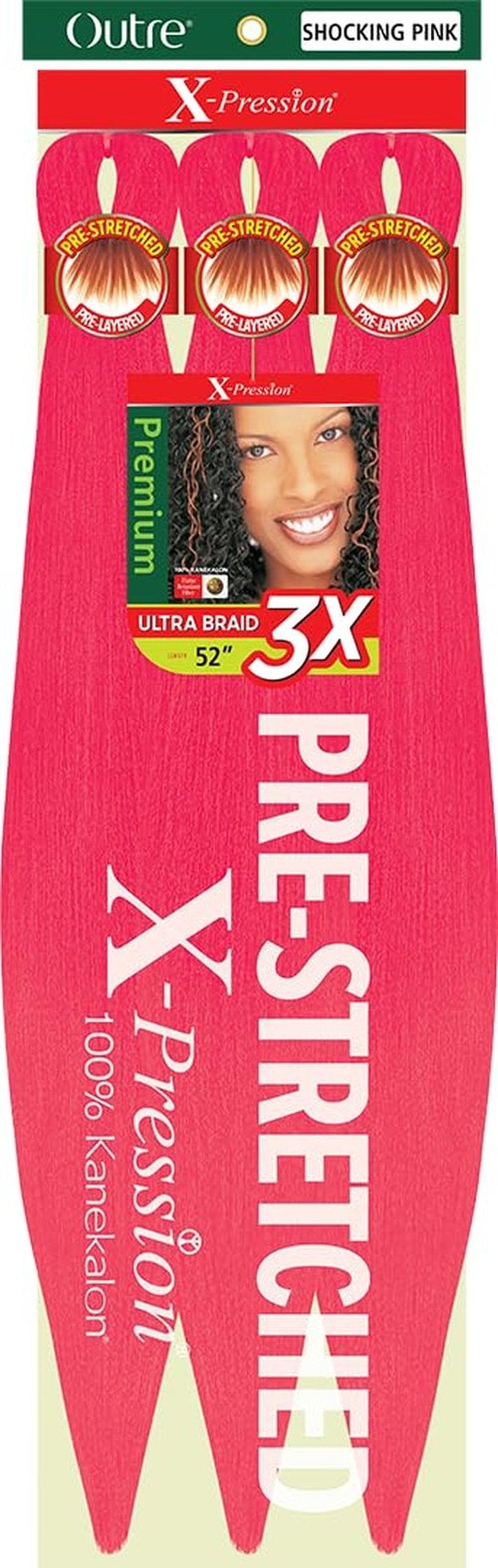 Outre [5 PACK DEAL] X-Pression Braid-Pre Stretched Braid 52" 3X 5 Packs (SHOCKING PINK)