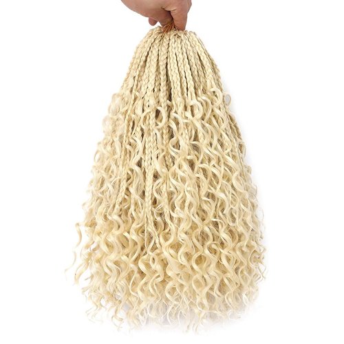 COOKOO 8 Packs 14 Inch Boho Box Braids Crochet Hair for Black Women Synthetic Bohemian Hippie Box Braids Crochet Hair With Curly Ends Pre-looped Braiding Hair Extension 613#