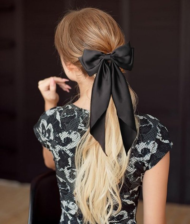 SUSULU Black Ribbon Bow Hair Clips with Long-Tail - Party Hairpins and Accessories for Women and Girls, 2pcs
