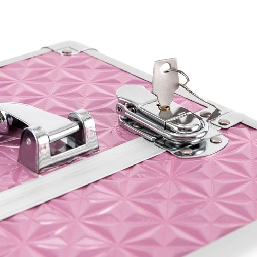 Rolling Makeup Train Case with Drawers&4 Wheel, Professional Aluminum Cosmetic Trolley Cases, Manicure Storage Case Trolley Makeup Case, Portable Beauty/Hair Styling Travelling Cart Trunk (Pink)
