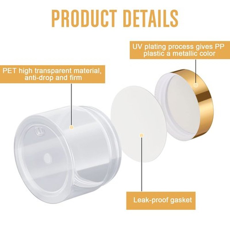Patelai 4 Pieces Round Clear Wide-mouth Leak Proof Plastic Container Jars with Lids for Travel Storage Makeup Beauty Products Face Creams Oils Salves Ointments DIY Making or Others (Gold,1 Ounce)