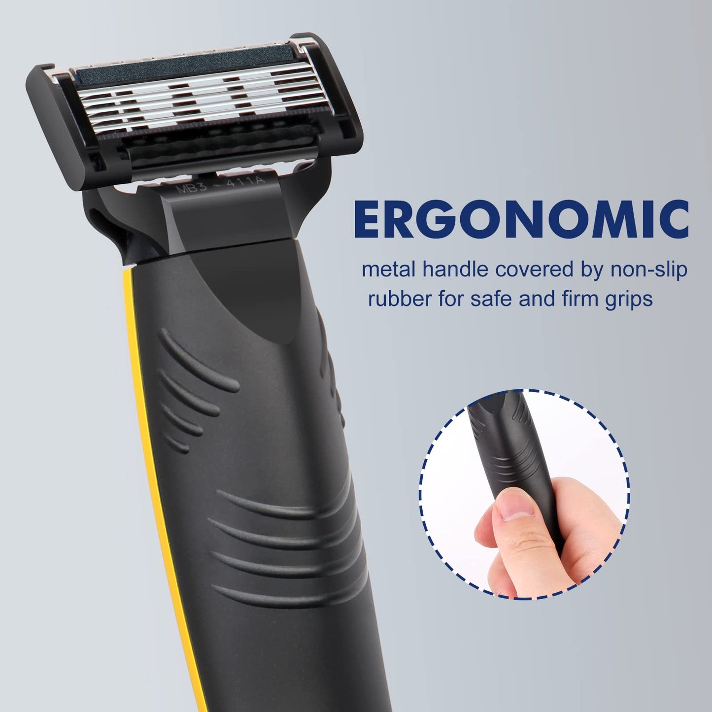 Arisson Men's Razors Set – Includes 1 Ergonomic Design Razor Handle, 4 Blade Refills, Travel Blade Cover, Shave Gel (Yellow)