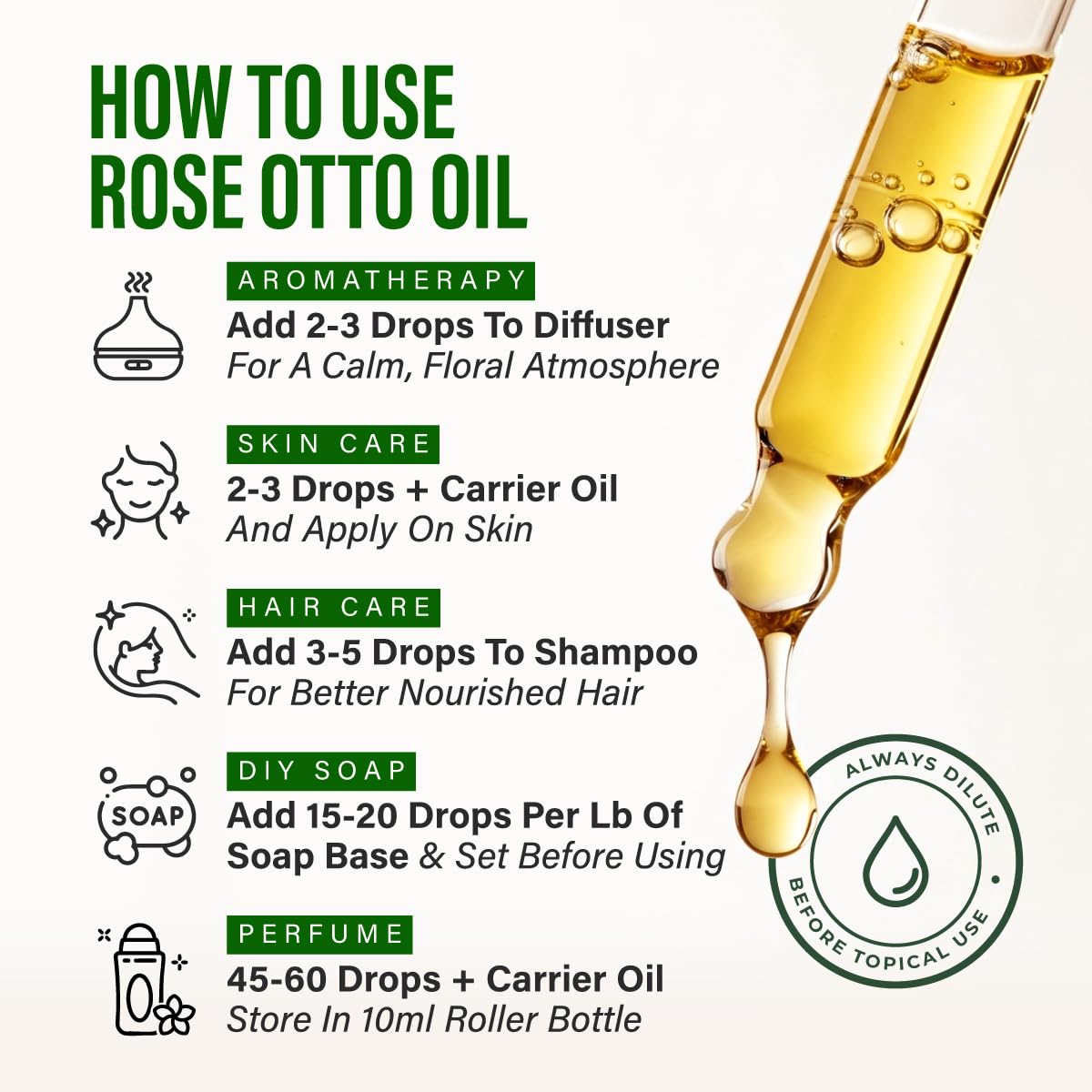 100% Pure Rose Otto Oil - 4 Fl Oz Rose Otto Essential Oil for Hair, Skin, Diffuser, Aromatherapy & DIY Soap Making Scent