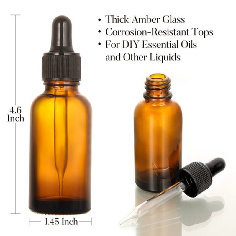 4 Pack, 2 oz Dark Amber Glass Dropper Bottles Plus 2pcs Calibrated Glass Pipettes(1ml)- 60ml Brown Tincture Bottle with Eye Droppers, Leakproof Essential Oil Bottles for Health, Personal Care & Beauty