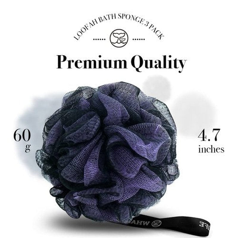 Loofah Sponge Bath Sponge for Women Men 4 Pack (Purple Blue Red Green)