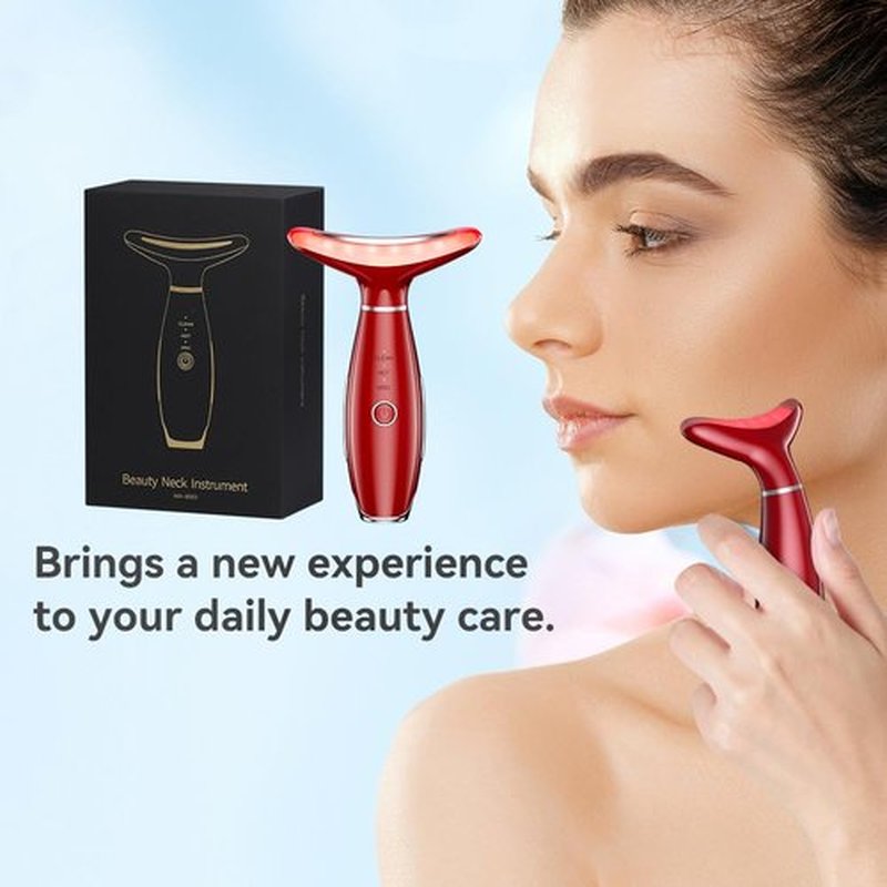 Neck Face Massager, Facial Massager for Double Chin, 3 Modes, Face Sculpting Tool with Vibration and Thermal (Red)