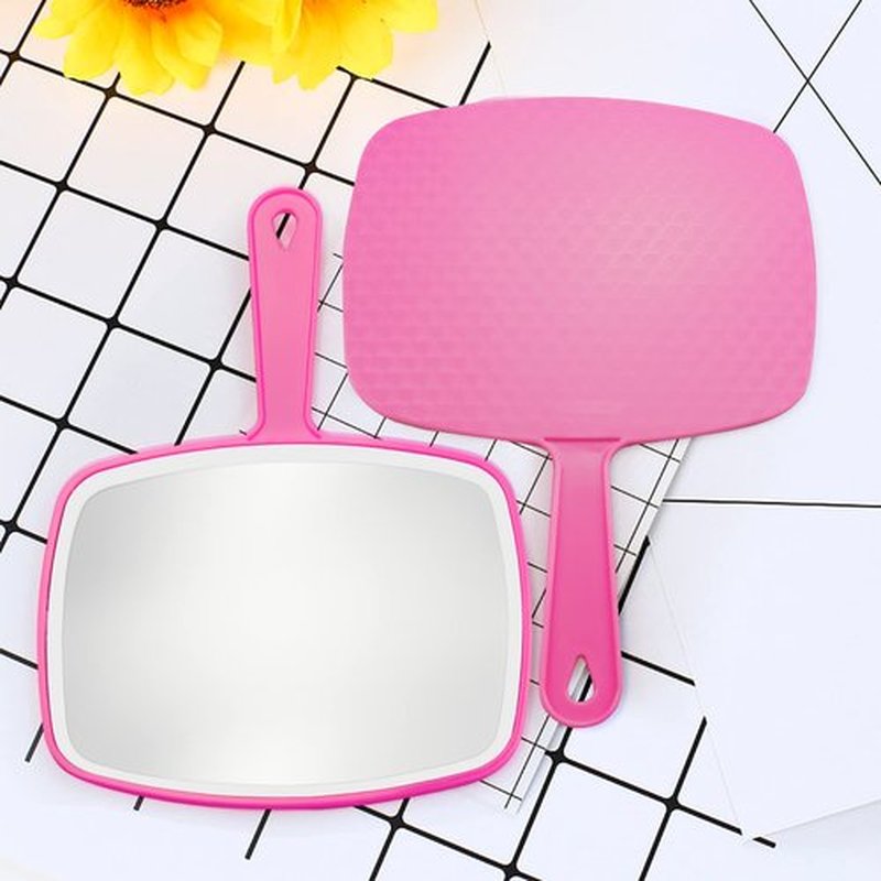 DVHOK 2Pcs Handheld Mirror, Portable Hand Mirror with Hanging Hole in Handle, Pink 7.4" W x 10.4" L