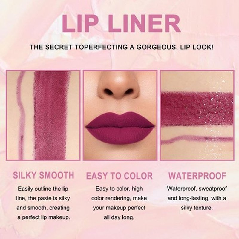 2 in 1 Plum Purple Matte Lip Liner & Lipstick Combination, DNM Metallic Dual Ended Lipstick, Lip Liner, Lip Gloss, 24 Hour all Day Long-Lasting Waterproof Lipliners Pen for Women Lip Makeup Gift 05#
