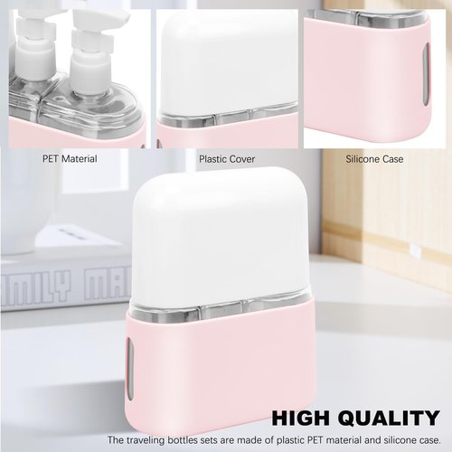 Skycase Travel Bottles, Travel Size Toiletries - Leak Proof Refillable Tsa Approved Travel Bottles, 3 in 1 Travel Containers with Labels Airplane Accessories Kits for Lotion Liquid (Pink)