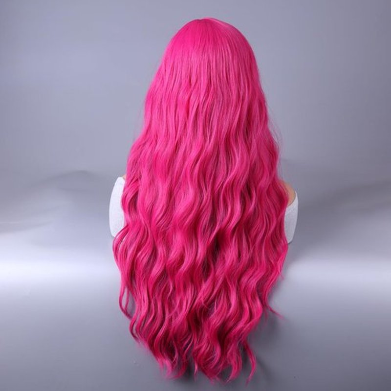 WTHCOS Hot Pink Wigs for Women Long Curly Wavy Hot Pink Wig with Bangs Rose Red Wig Neon Pink Wig Magenta Wig Heat Resistant Synthetic Wig with Wig Cap (Hot Pink)