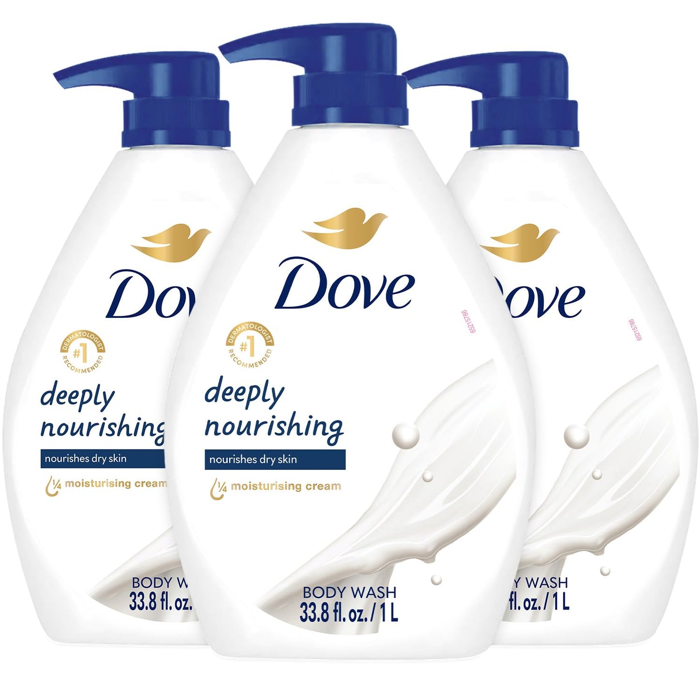 Dove Body Wash, Deeply Nourishing, Value Size 3-Pack – Moisturizing Shower Soap Liquid for Softer, Smoother Skin, 33.8 Oz Ea