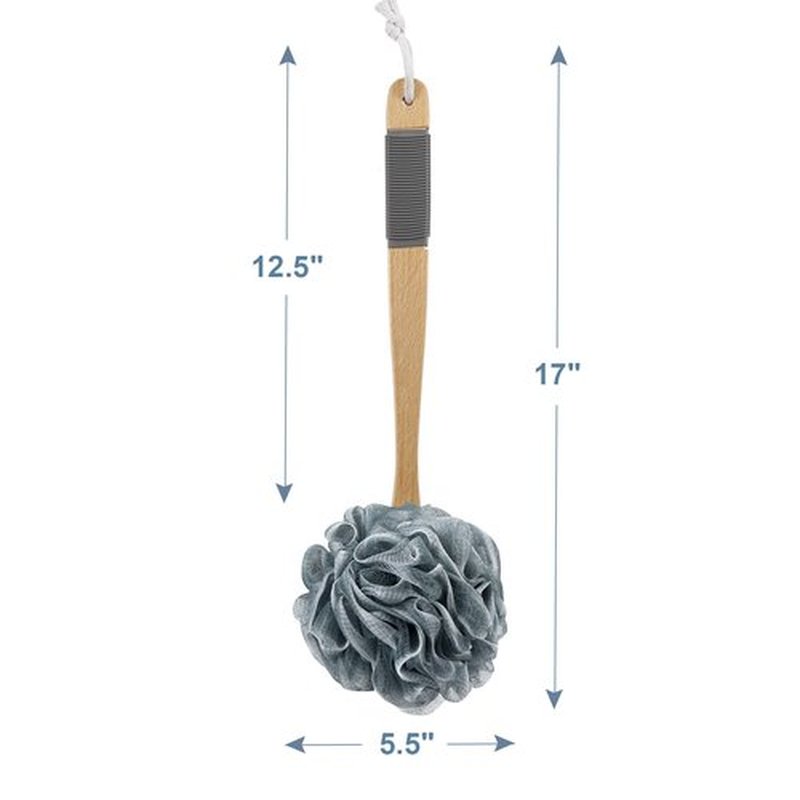 AmazerBath Shower Sponge Loofah Back Scrubber, PE Soft Mesh Loofah Body Scrubber with Long Wooden Handle, Bath Sponge for Men Women (Gray)