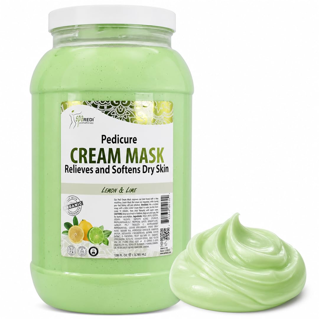 SPA REDI Lemon Pedicure Massage Cream & Foot Mask – Hyaluronic Acid, Amino Acids & Panthenol for Cracked Heels & Dry Skin | Paraben-Free, Silicone-Free, Cruelty-Free | Made in USA | 128 oz