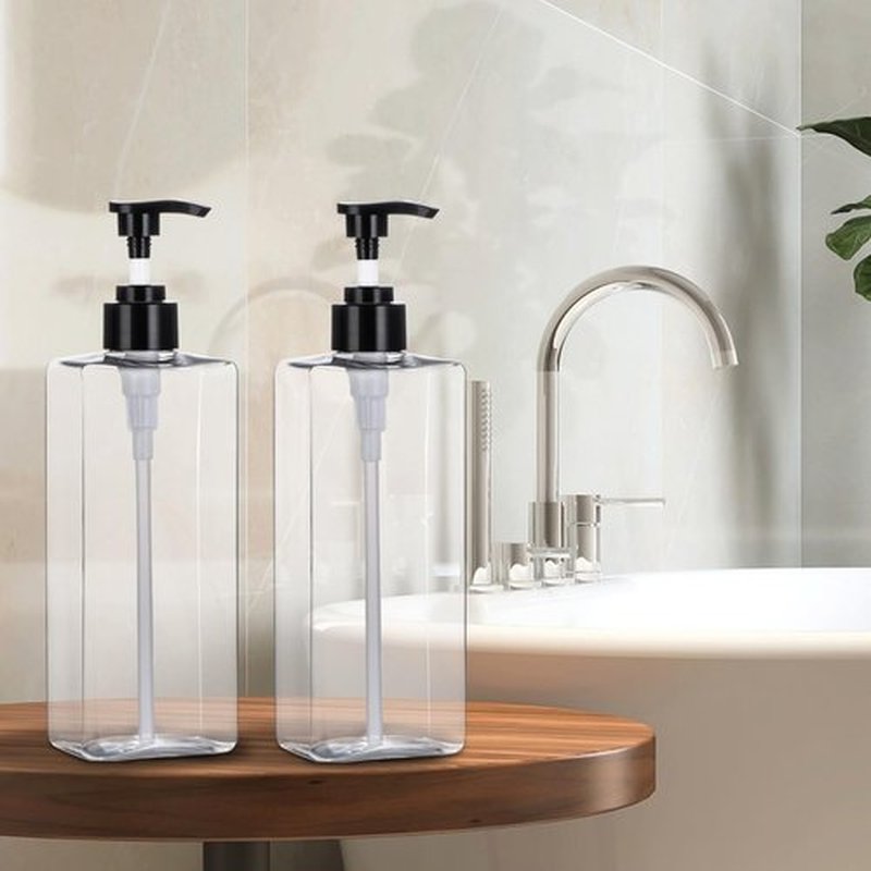 Yebeauty Pump Bottle Dispenser, 17oz 500ml Empty Plastic Shampoo Pump Bottles Shower Soap Dispenser Refillable Liquid Containers for Conditioner Body Wash, Bathroom Kitchen, 2 Pack Clear