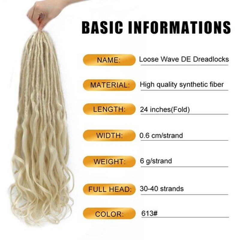 Aguacor Loose Wave Dreadlocks Synthetic French Curly Double Ended Dreadlock Extensions 24inches 30 Strands Thin Soft Blonde Spanish Curly DE Dreadlock Extensions for Women (30 Strands, 613#)
