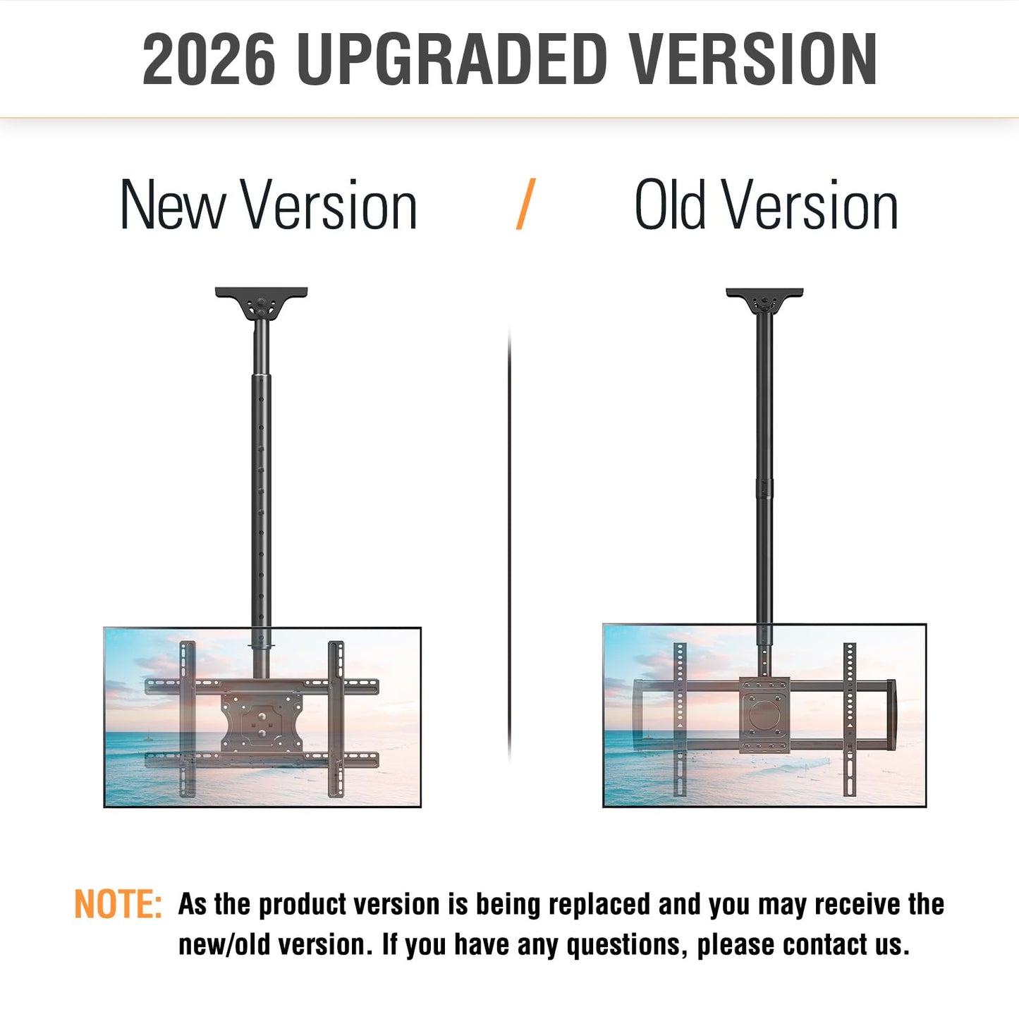 Ceiling TV Mount for 37"-75" TVs Height Adjustable, 360° Swivel Full Motion