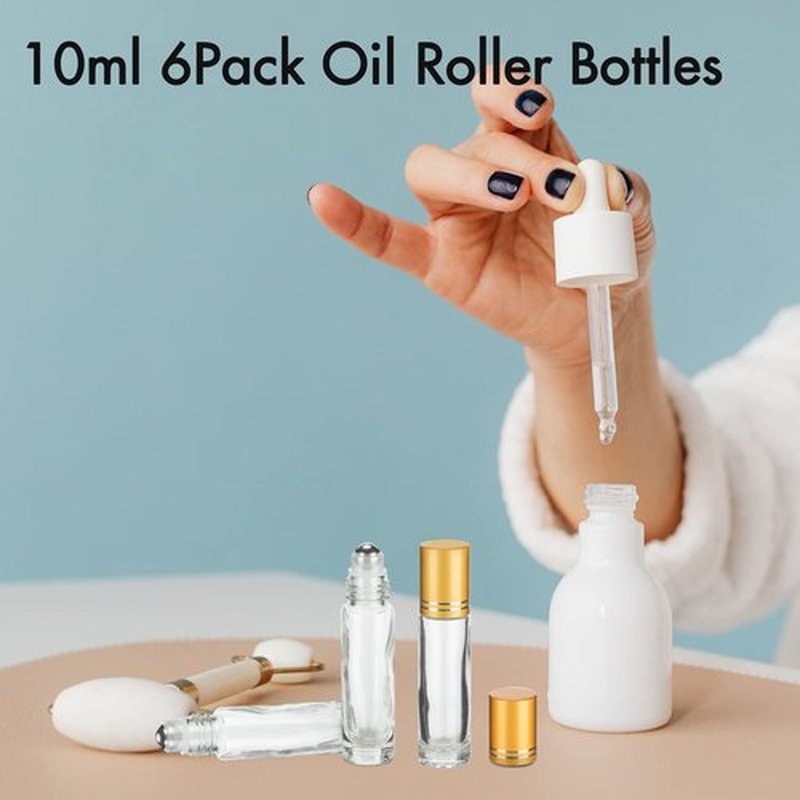 6 Pack Essential Oil Roller Bottles, 10ml Roller Balls for Essential Oils, Clear Glass Roller Bottles, Roll on Bottles with Stainless Steel Roller Balls, Labels, 1*Openers, 1*Funnels, 1*Dropper