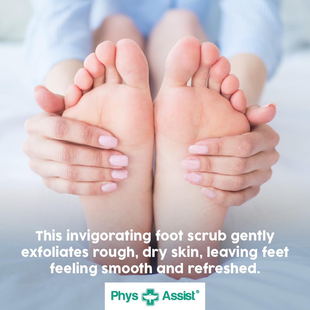 PhysAssist Foot Scrub – Exfoliating & Hydrating Foot Care Scrub for Dry, Rough Feet – Tea Tree, Peppermint & Apricot Seed Exfoliation – 8 oz Bottle