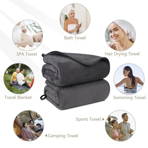 Orighty Bath Towels Pack of 4(27’’ x 54’’) - Soft Feel Bath Towel Sets, Highly Absorbent Microfiber Towels for Body, Quick Drying, Microfiber Bath Towels for Sport, Yoga, SPA, Fitness - Grey