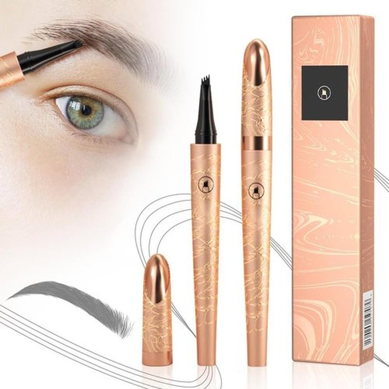 2024 New 3D Microblading Eyebrow Pencil,Waterproof Microblading Eyebrow Pen,4 Tip Eye Brow Pen, Long-lasting Natural Makeup Fine Stroke Magic Eyebrow Pencil Stay on All Day (Gray)