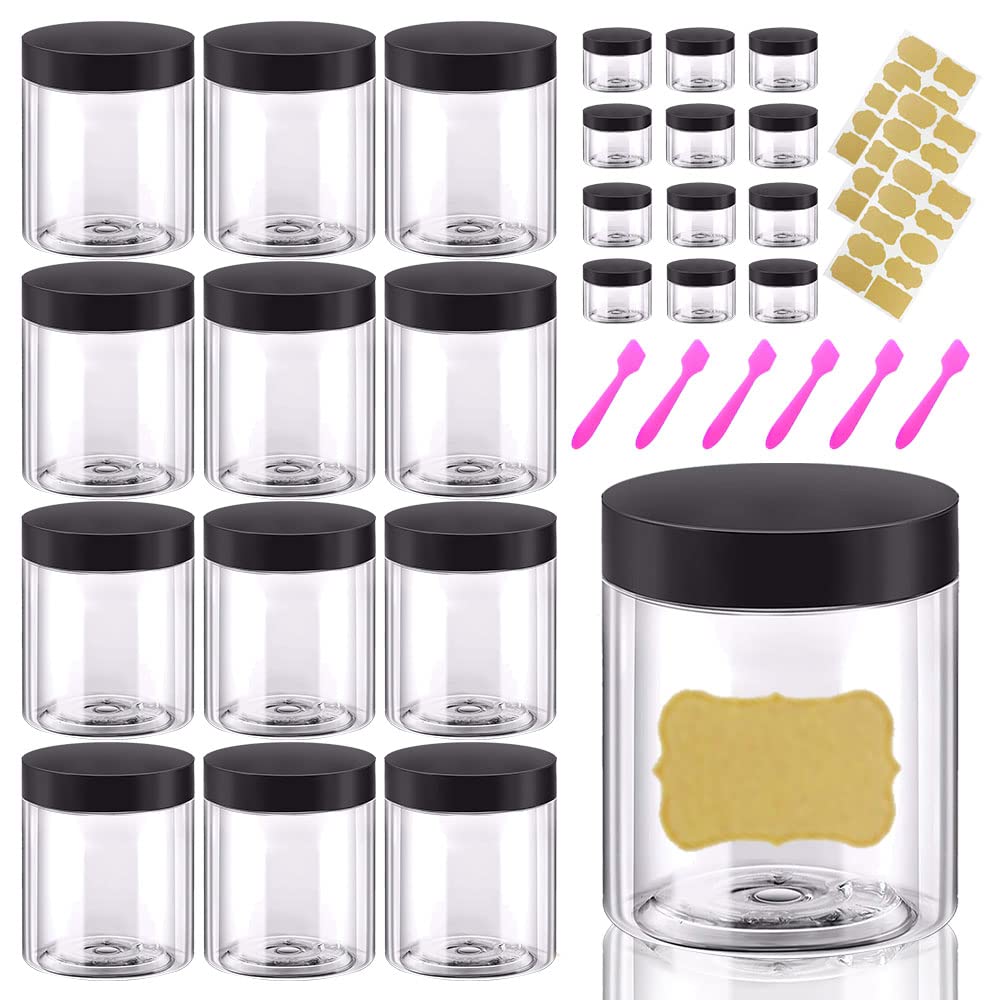 AMORIX 8oz Plastic Jars with Lids 8 oz Plastic Containers with Lids + 20g Sample Containers (Set of 24) Airtight Container for Lip Scrub, Body Butters, Cream, Slime, Craft Storage