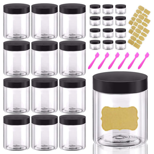 AMORIX 8oz Plastic Jars with Lids 8 oz Plastic Containers with Lids + 20g Sample Containers (Set of 24) Airtight Container for Lip Scrub, Body Butters, Cream, Slime, Craft Storage