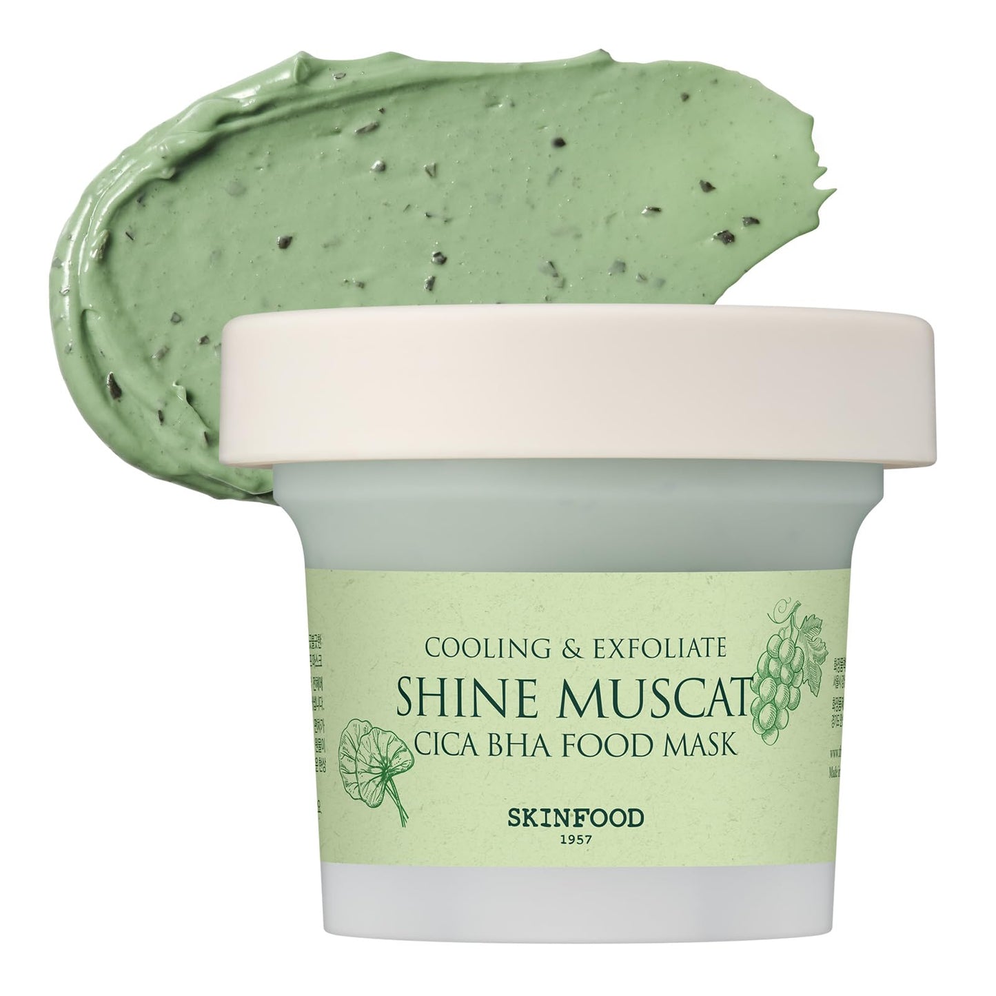 SKINFOOD Shine Muscat Cica BHA Food Mask – Soothing & Cooling Wash-Off Face Mask with Real Shine Muscat, Cica, and BHA – Exfoliating, Pore-Clearing, Vegan Korean Skincare, 180g