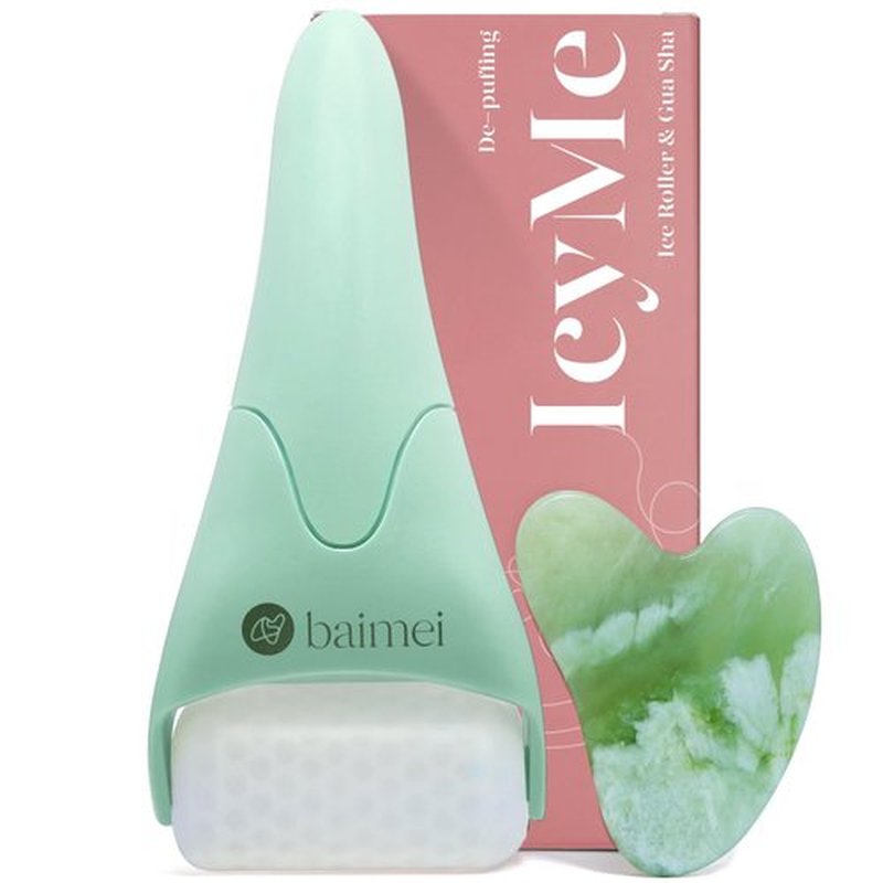 BAIMEI IcyMe Cryotherapy Ice Roller and Gua Sha Facial Tools Reduces Puffiness Migraine Pain Relief, Skin Care Tools for Face Massager Self Care Gift for Men Women - Green