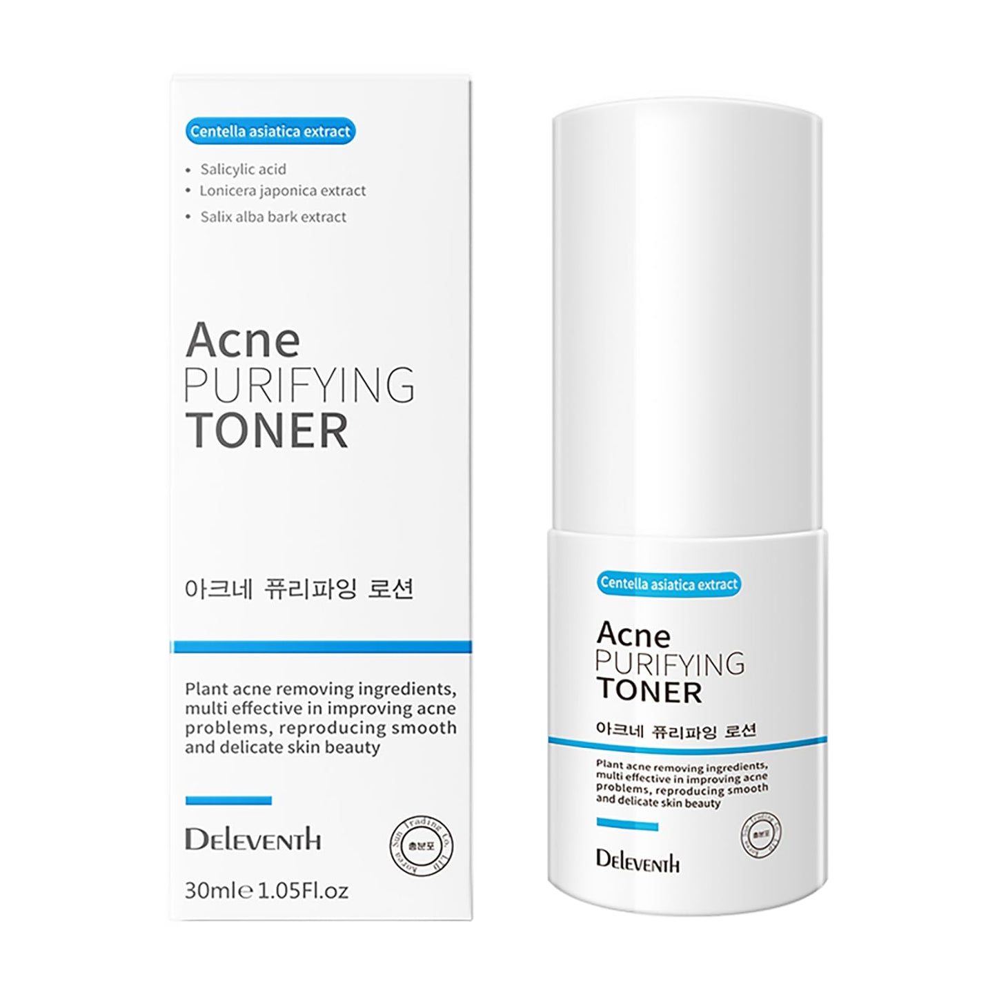 DEleventh Korean Brand Acne Purifying Toner 30ml / with Salicylic Acid and Botanical Extracts for Anti-Acne, Soothes, Unclogs Pores, Controls Oil and Maintain a Fresh, Blemish-Free Complexion