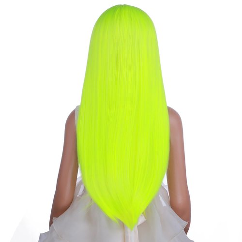 PATTNIUM Kids Green Wig Long Straight Lime Green Wig Girls Fluorescent Green Wig Neon Green Wig Middle Part Kids Long Sythetic Wigs with Wig Cap