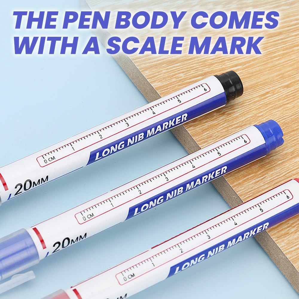 5PCS Long Head Deep Hole Marker Pens, 20mm Deep Reach Markers, Waterproof Construction Markers Marking Tool, Long Nose Marker, Permanent Markers Carpenter Ink Marker Pens, Metal Marking Pen (A-BK)
