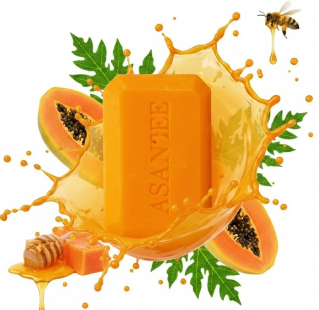 ASANTEE PAPAYA & HONEY Soap Bars with Vitamin C,E and Q10 Skin Cleansing 4.40 Oz New