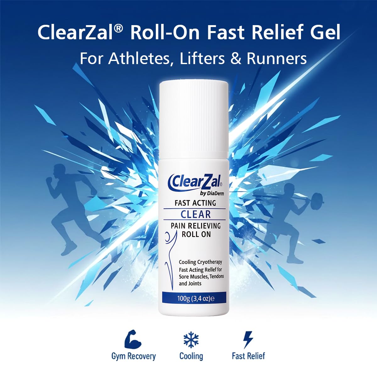 ClearZal Pain Roll On Gel with Menthol, Glucosamine & Chondroitin, Cooling Relief for Knee, Lower Back, Neck, Joint & Muscle Discomfort, Wintergreen, Aloe Vera & Frankincense, Non-Greasy, 3.4 Oz