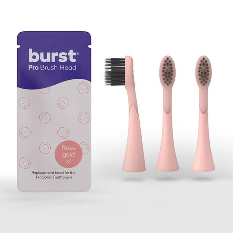 BURST Pro Sonic Toothbrush Heads - Genuine BURST Pro Electric Toothbrush Replacement Heads - Soft Bristles for Deep Clean, Stain & Plaque Removal - 3-Pack Rose Gold