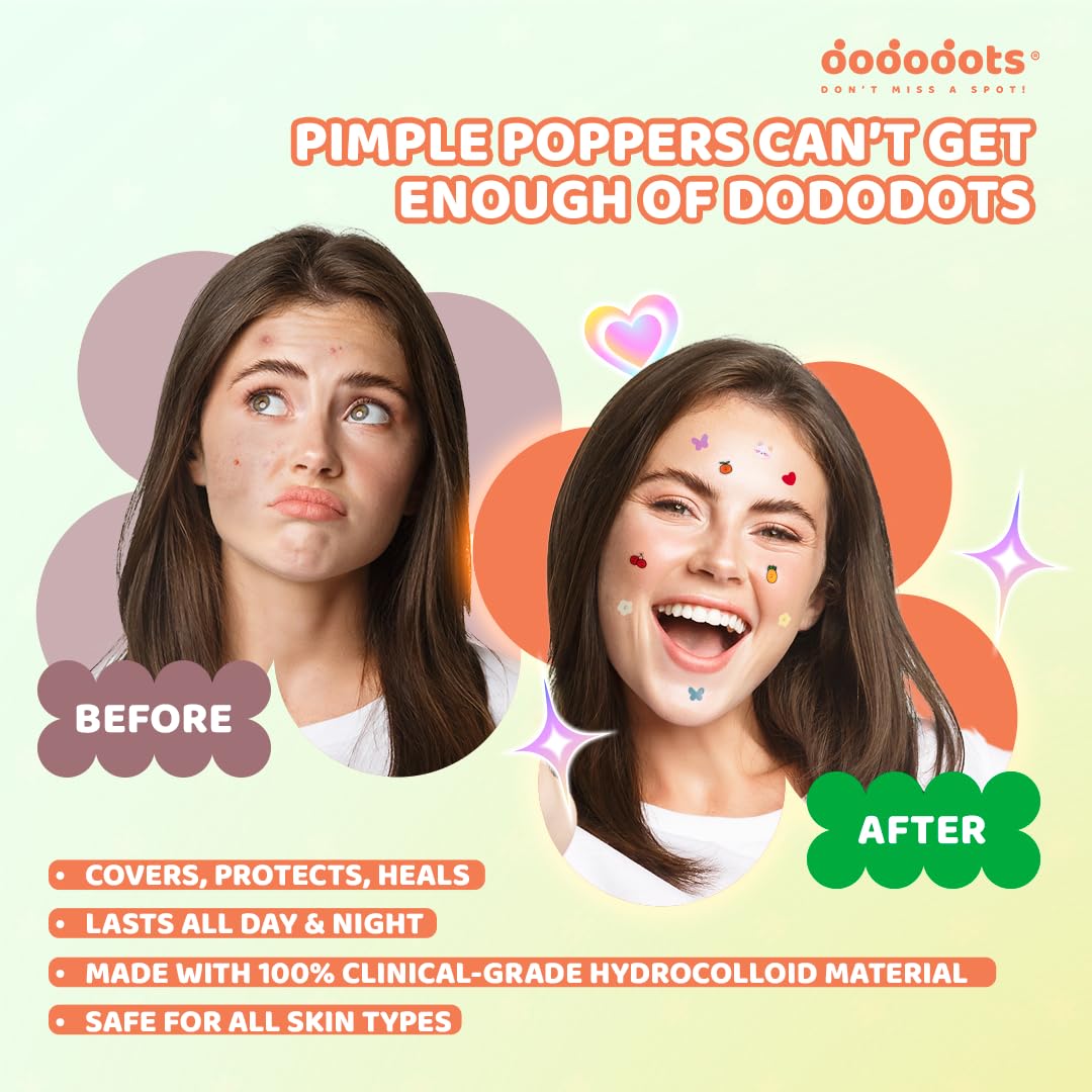 Dododots Pimple Patches bulk - Cute Acne Hydrocolloid Patch, Pimple Patches for Zit, Spot and Blemish Treatment, Acne Patches Bundle (5 Sets, 180 Patches)
