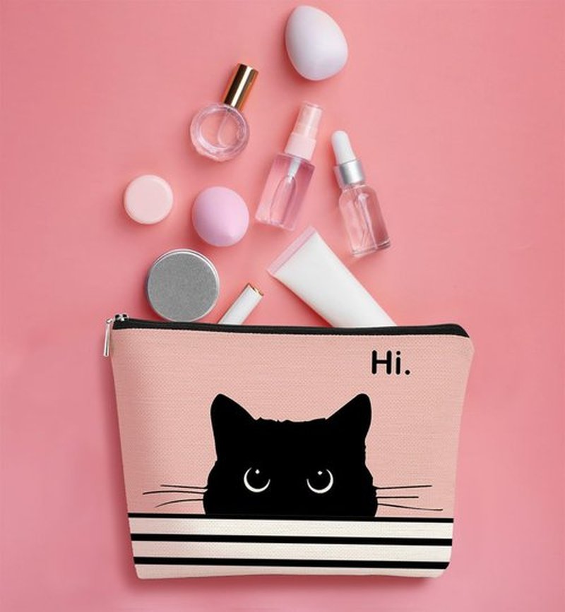 BARPERY Cat Makeup Bag,Cat Gifts，Black Cat Purse,Gifts For Cat Lovers,Small Cute Makeup Bag Cosmetic Bag For Women Teen Girls,Birthday Gift,Cat Owners Gifts,Cat Lady Gifts For Women(Pink)
