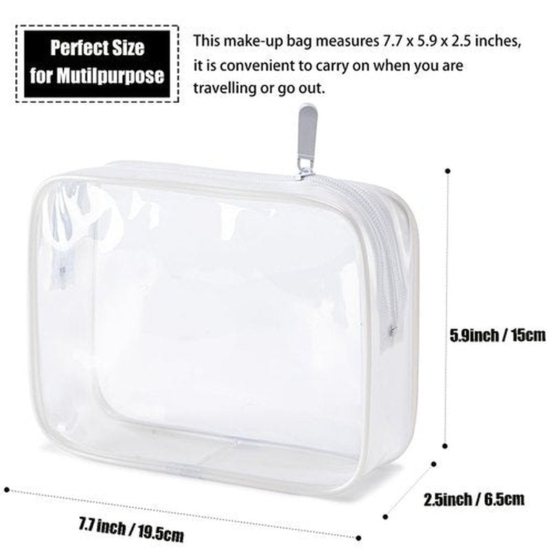 MODENGKONGJIAN TSA Approved Toiletry Bag, 3 Pcs Clear Toiletries Bags Quart Size Travel Makeup Cosmetic Bag for Women Men, Carry on Airport Airline Compliant Bag (Pearl White)