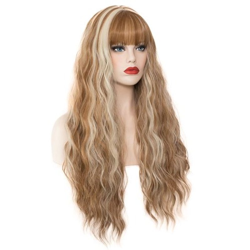 WGPFWIG Women's Brown Mixed Blonde Wig 27 Inches Long Curly Wavy Hair Wig Heat Resistant Fibers Synthetic Wig For Women Girl Cosplay Party Halloween Wig Cap Included (Brown Mixed Blonde)