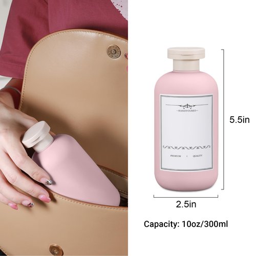 UMETASS Travel Shampoo Bottle, Empty Plastic Squeeze Bottles 10oz with Flip Cap, Lotion Container for Toiletries (3PACK PINK)