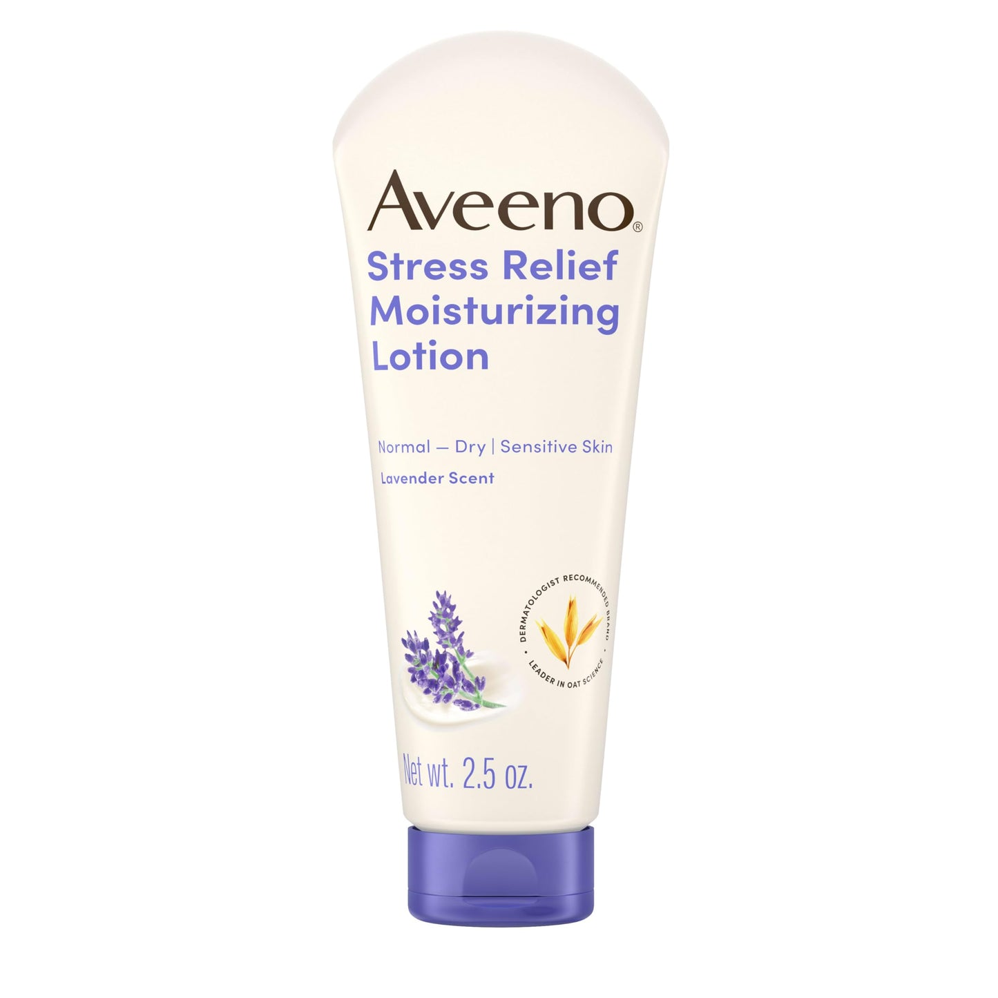 Aveeno Stress Relief Moisturizing Body Lotion with Prebiotic Oat & Lavender Scent for Sensitive Skin, Calms & Relaxes with 48 Hour Hydration, Non-Greasy, Travel Size, 2.5 oz