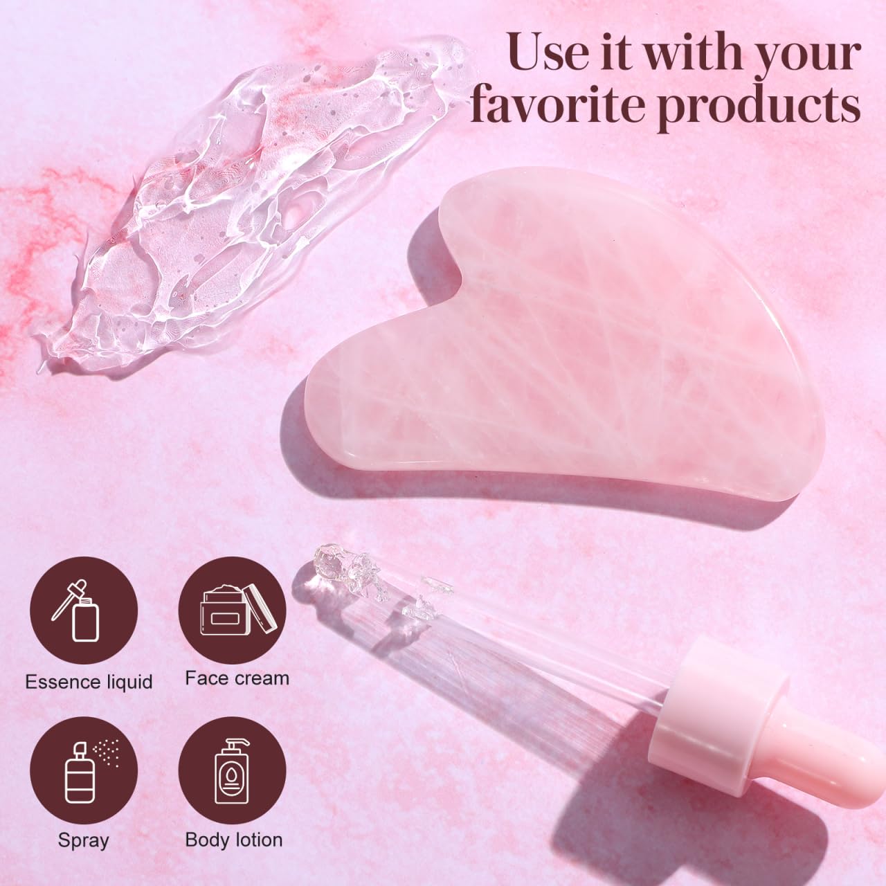 Gadpiparty Natural Jade Gua Sha Facial Massager Tool 3.14X1.96In Pink Scraping Plate for Face Eye Relaxation Skin Hydration Circulation Massage